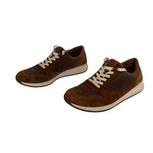 Paul Green Womens Josie Sneaker Nut Suede Merino Wool Leather Sz 10.5 UK 8 Brown